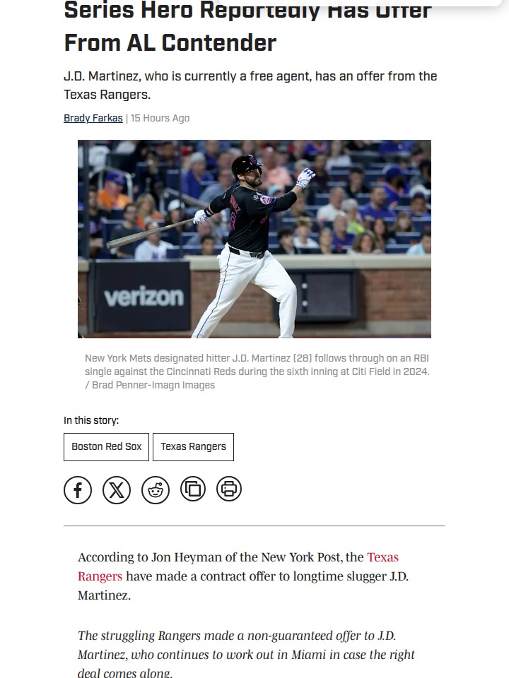 Rangers Eye J.D. Martinez for Playoff Push