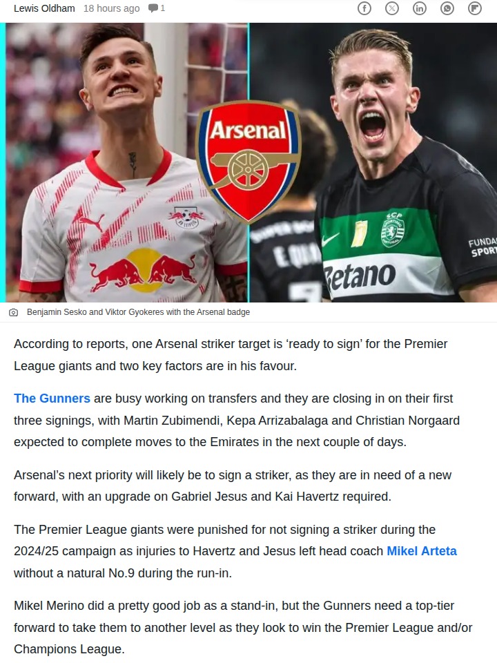 Sesko Saga: Gunners’ No.9 Chase Heats Up