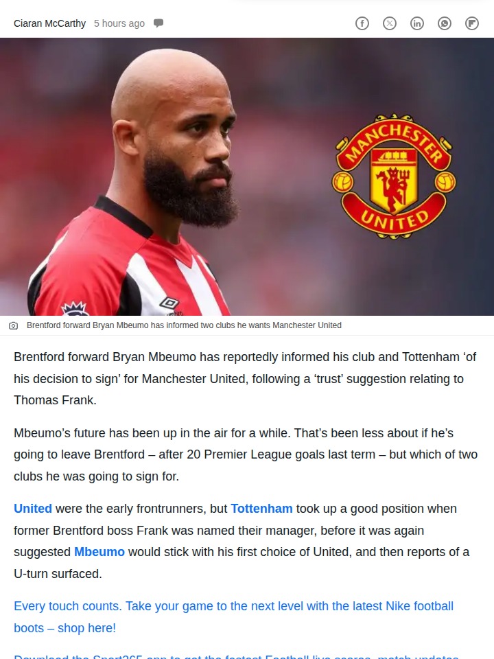 Mbeumo Picks Red Devils Over Spurs Reunion