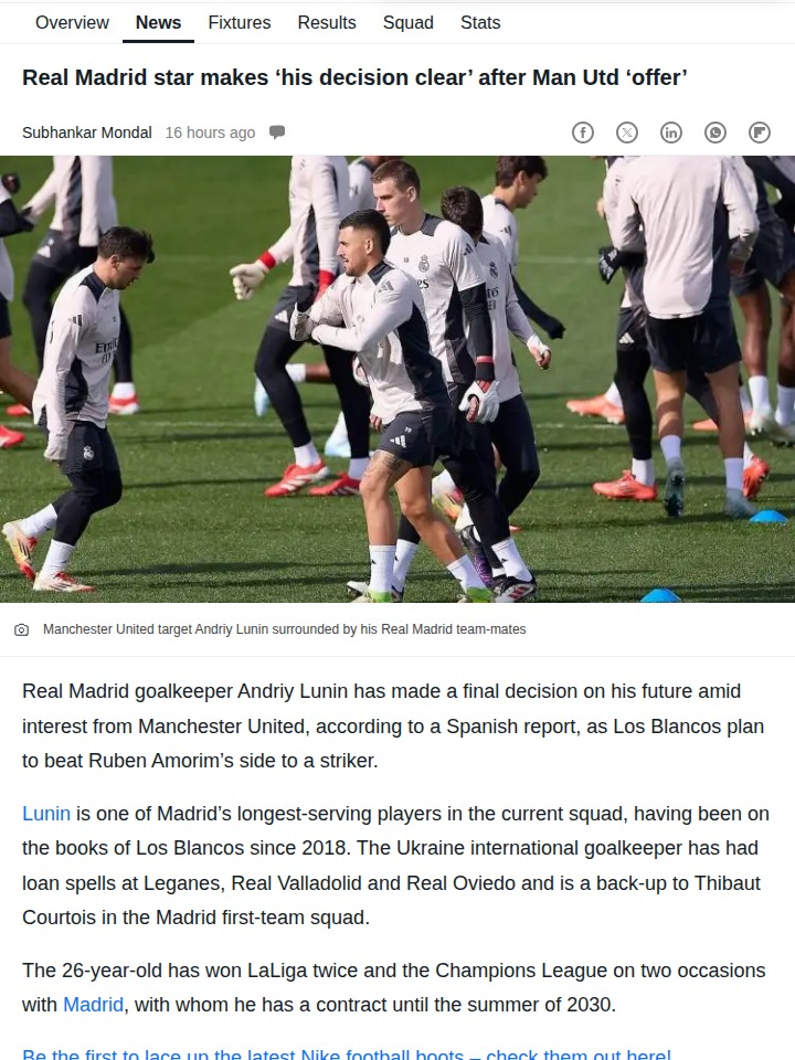 Lunin Shuts Down Red Devils Rumors