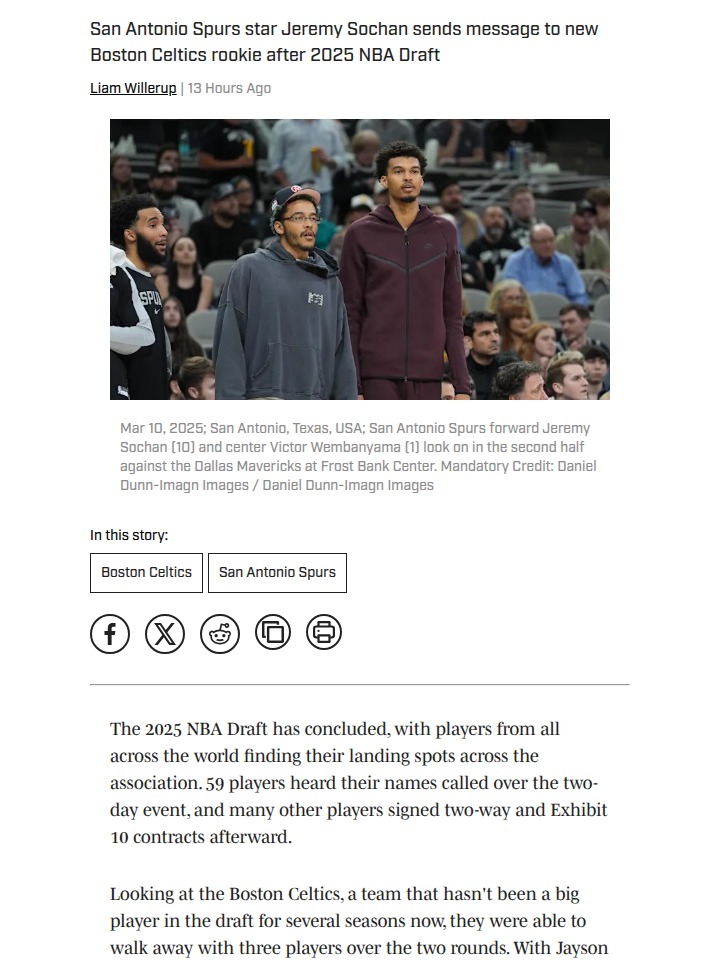 Sochan Shouts Out Celtics’ New Big Man