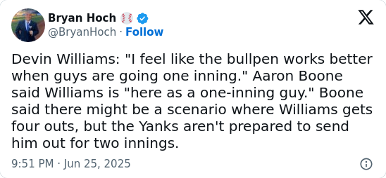 Boone’s Bullpen Call: One Inning for Williams?