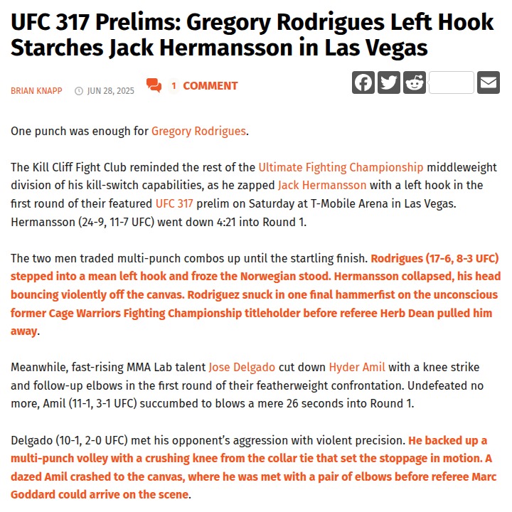 Rodrigues’ Left Hook Rocks Hermansson!