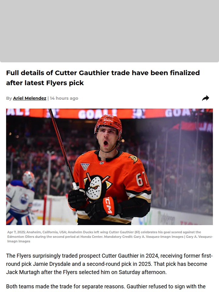 Flyers-Ducks Trade: Who Won the Gauthier Deal?