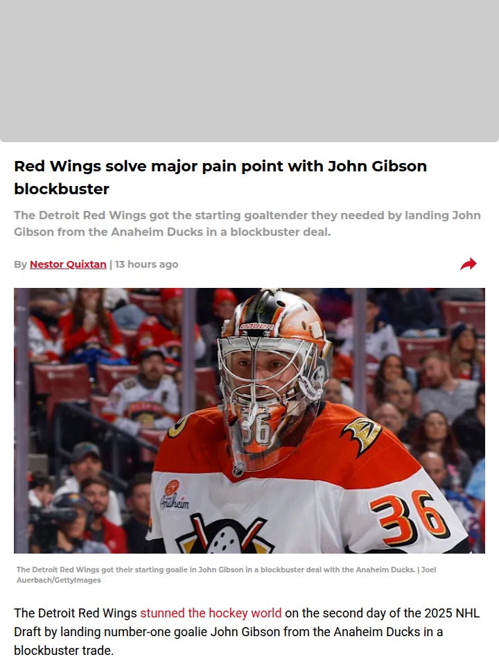 Gibson to Hockeytown: Game Changer?