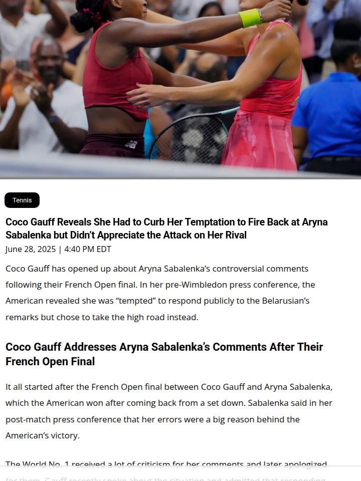 Gauff Takes the High Road After Sabalenka Drama