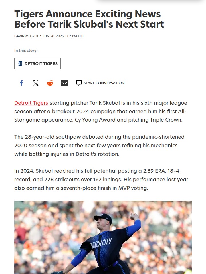 Skubal’s Sunday Night Showdown Returns to ESPN