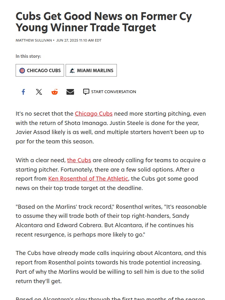 Cubs Eye Cy Young Ace: Alcantara Heating Up