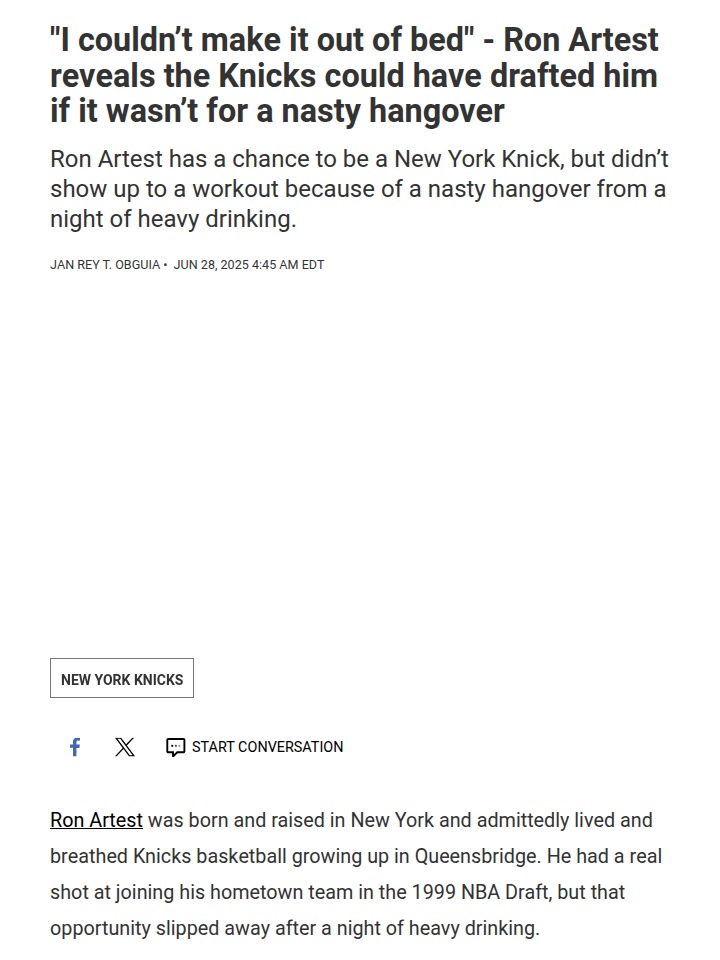 Artest’s Hangover: Knicks’ What-If Moment