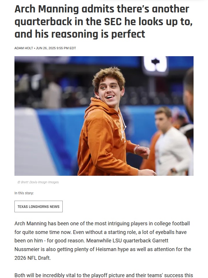 Arch Manning’s Surprising QB Idol Revealed