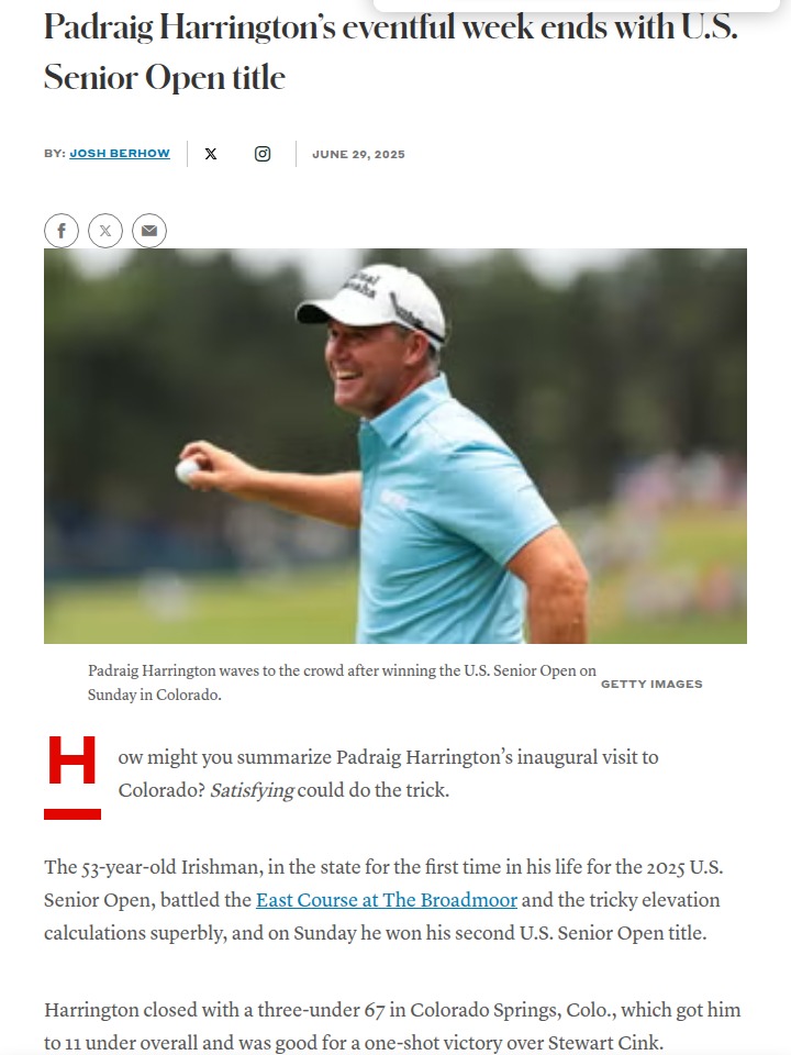 Harrington Edges Cink in Senior Open Thriller