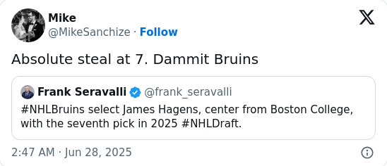 Bruins Nab Hagens—Draft Day Heist?