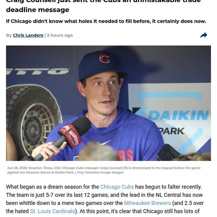 Counsell’s Bullpen Gamble Exposes Cubs’ Flaws
