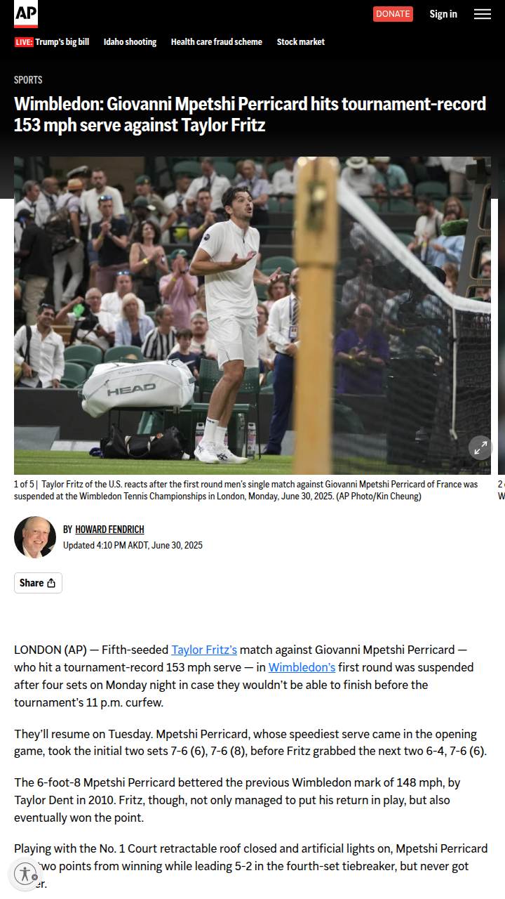 153 MPH Serve! Perricard vs Fritz Thriller
