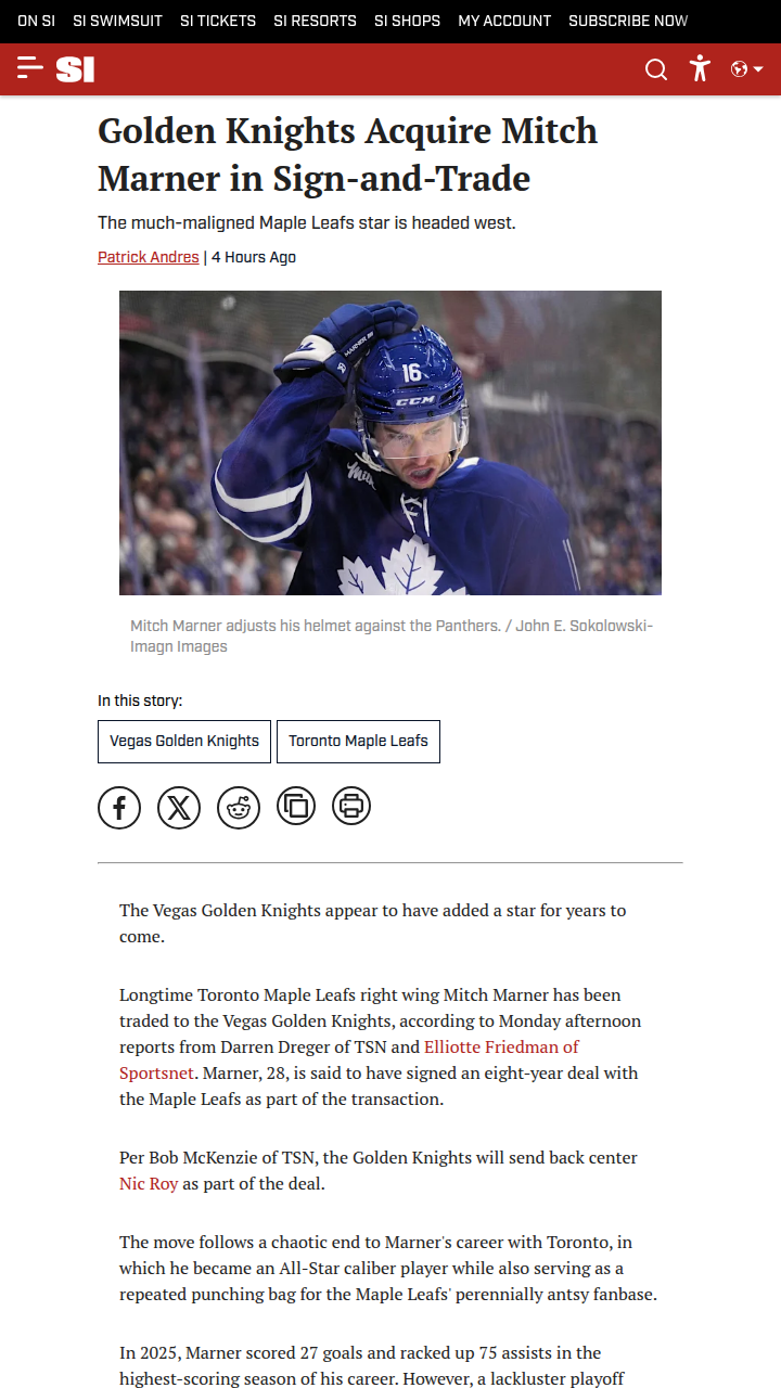 Marner Heads West: New Era for Vegas?