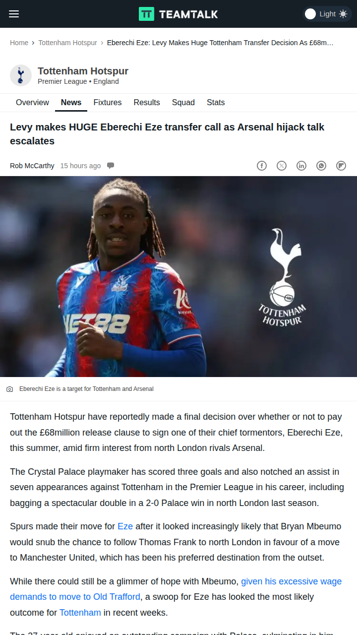 Levy Backs Off Eze: Arsenal to Pounce?