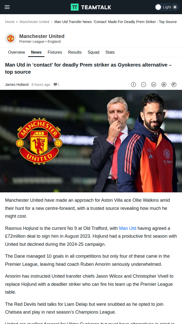Red Devils Eye Watkins: Villa Talks Heat Up