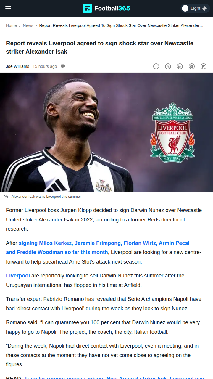 Did Klopp Miss Out on Isak for Nunez?