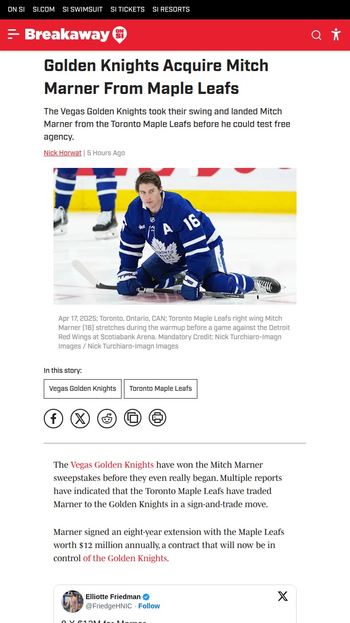 Marner Heads West: Vegas Lands Superstar
