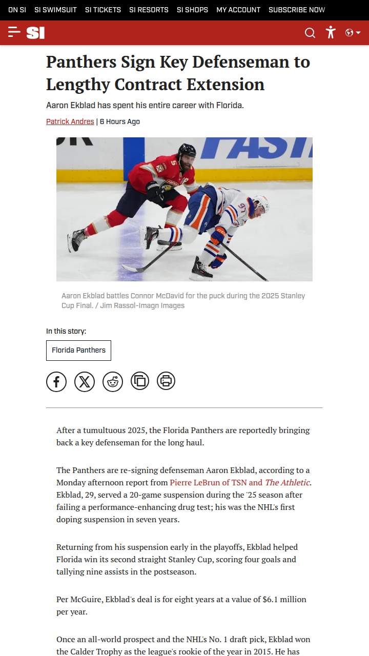Ekblad’s Big Comeback: Panthers Double Down