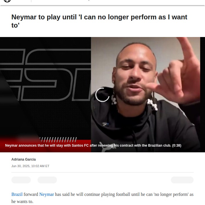 Neymar Vows to Play Until the Magic Fades