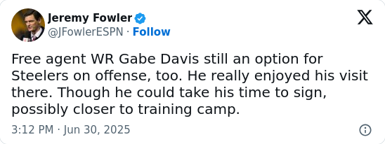 Steelers Eye Gabe Davis After Blockbuster Moves