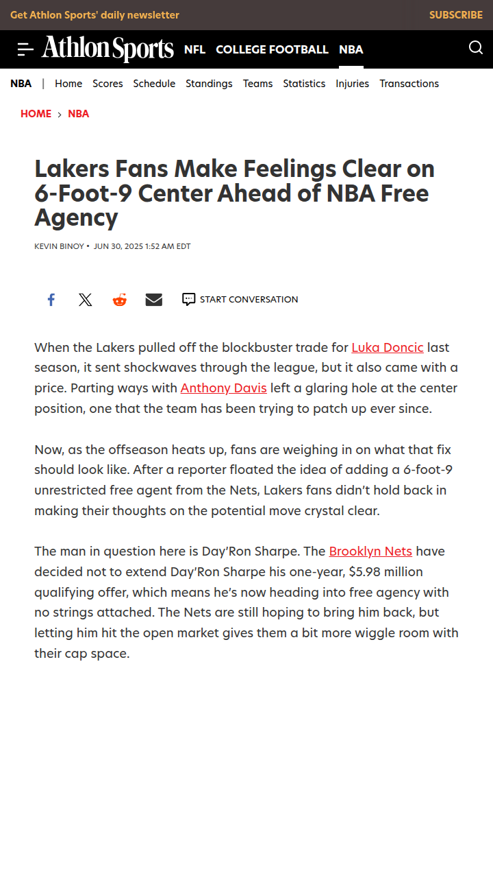 Lakers Nation Divided on Sharpe Signing