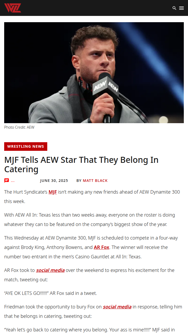 MJF Throws Shade at AR Fox Before Dynamite 300