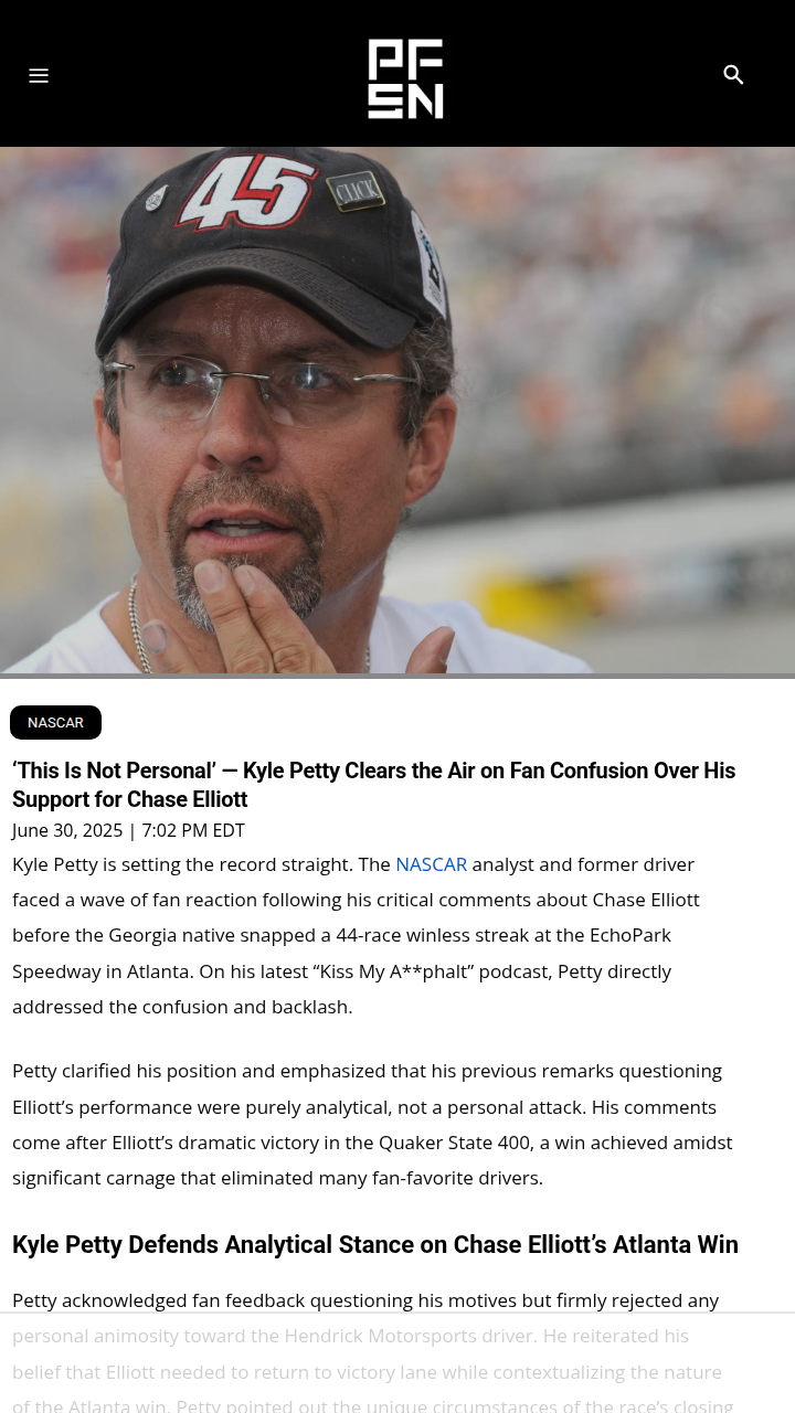 Petty: No Beef, Just Facts on Elliott’s Win