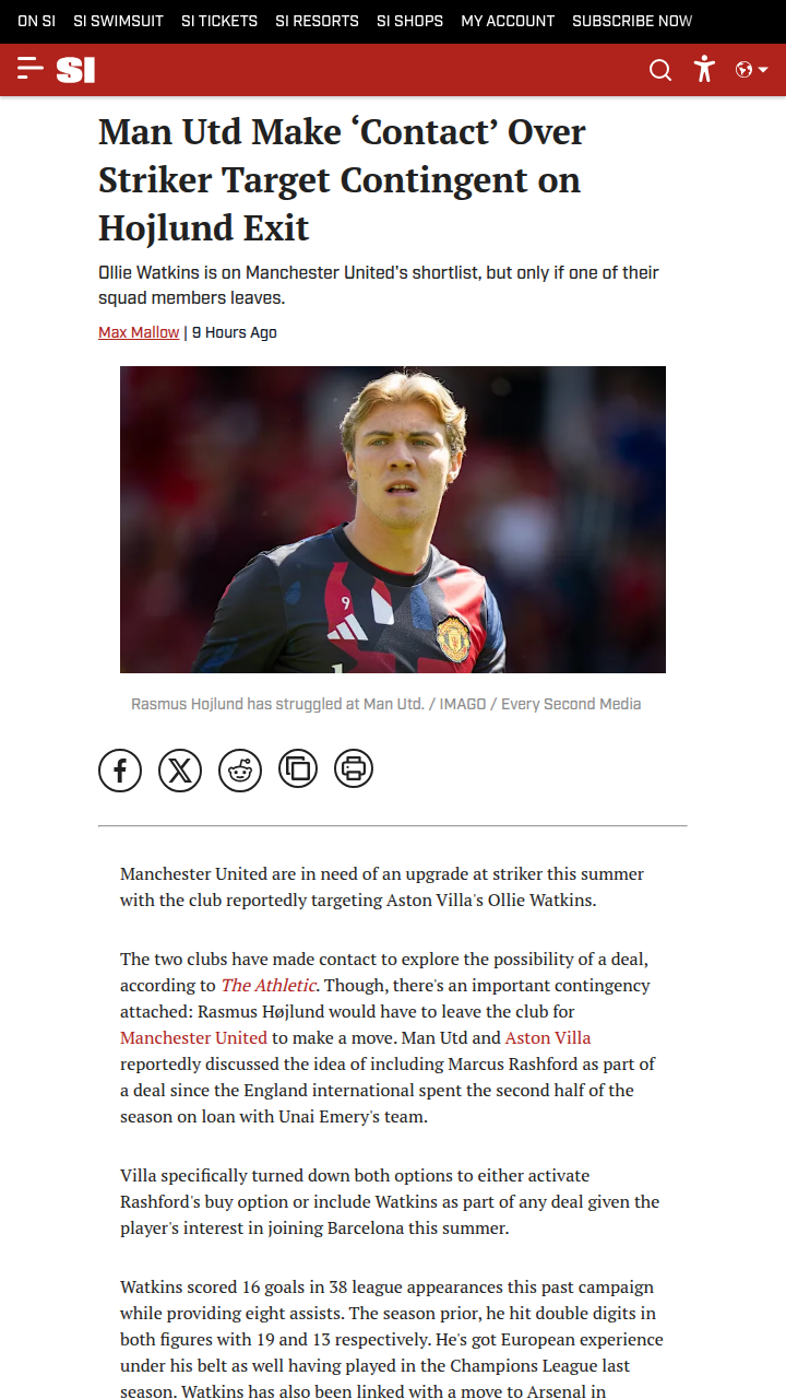 Could Watkins Replace Højlund at Old Trafford?