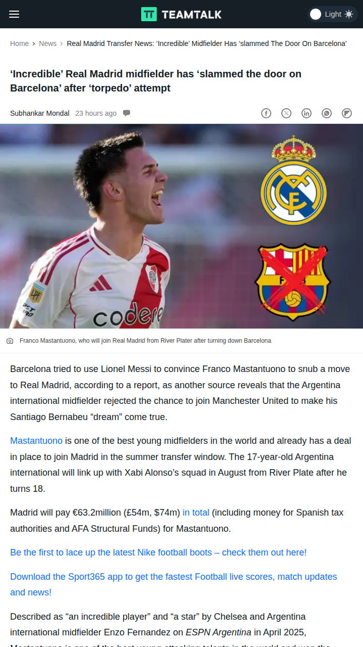 Mastantuono Shuts Out Barça, Joins Los Blancos