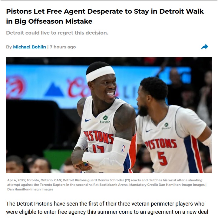 Schroder Heads West—Did Pistons Blow It?