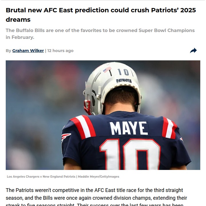Bills’ AFC East Reign Spells Trouble for Pats
