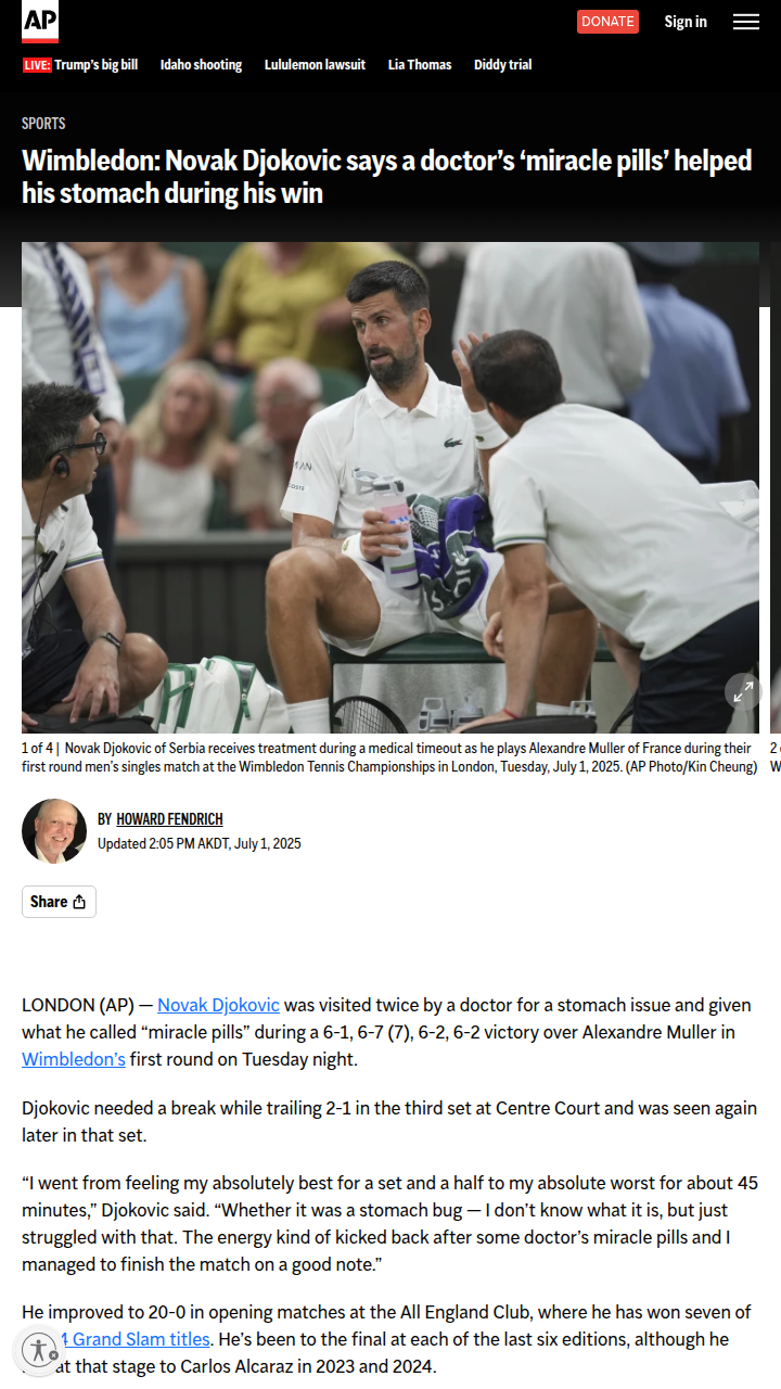 Djoker’s Miracle Pills Save Wimbledon Opener