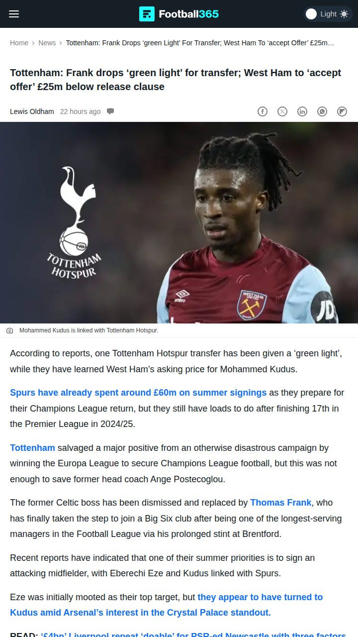 Kudus to Spurs? Hammers Rivalry Heats Up