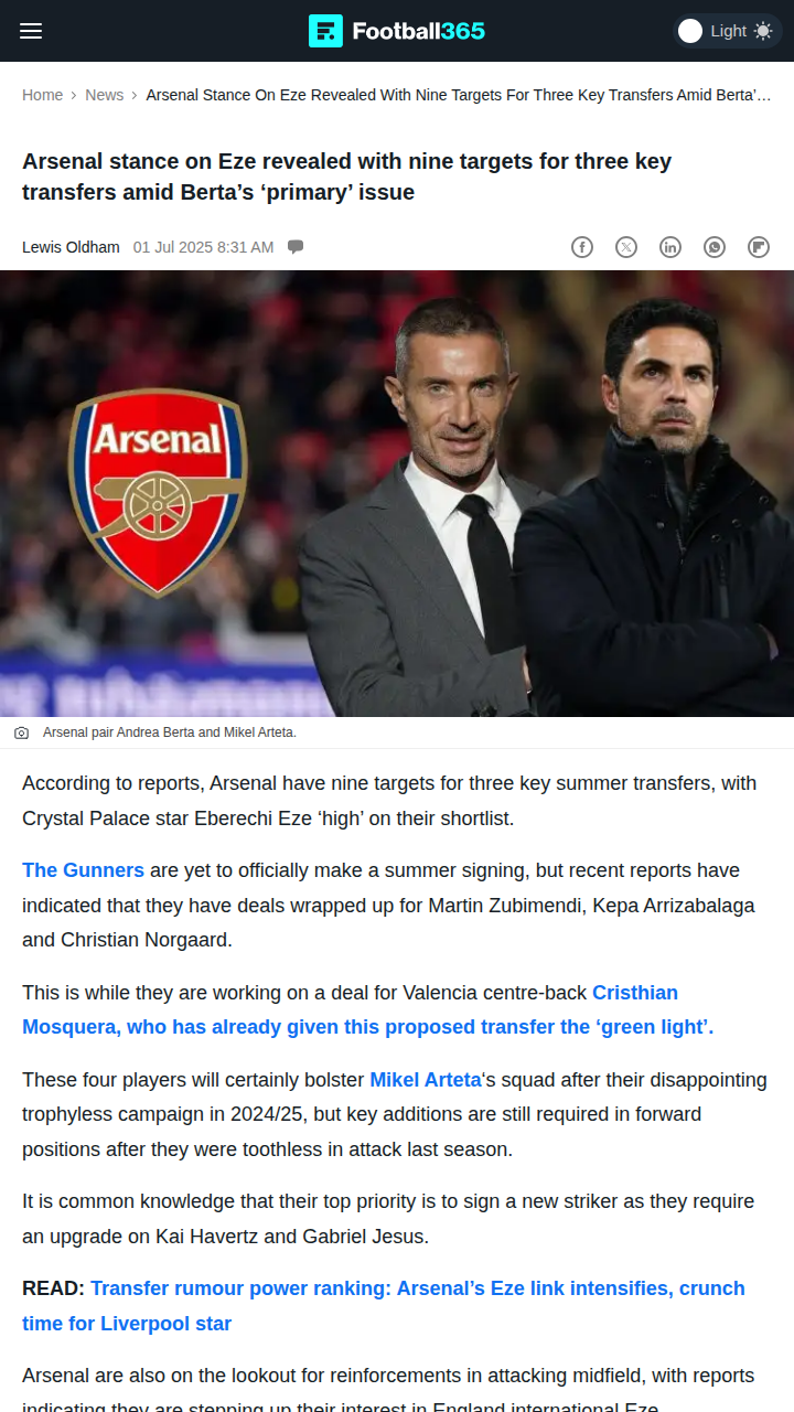 Eze to Arsenal? Gunners Edge Spurs in Transfer Race