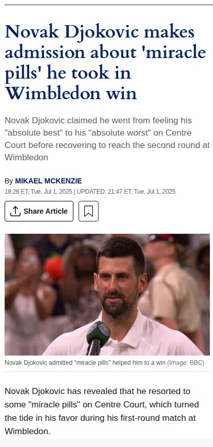 Djoker’s ‘Miracle Pills’ Save Wimbledon Hopes