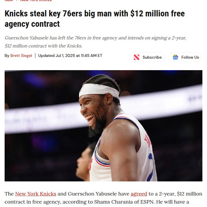 Knicks Nab Philly’s Big Man Yabusele!