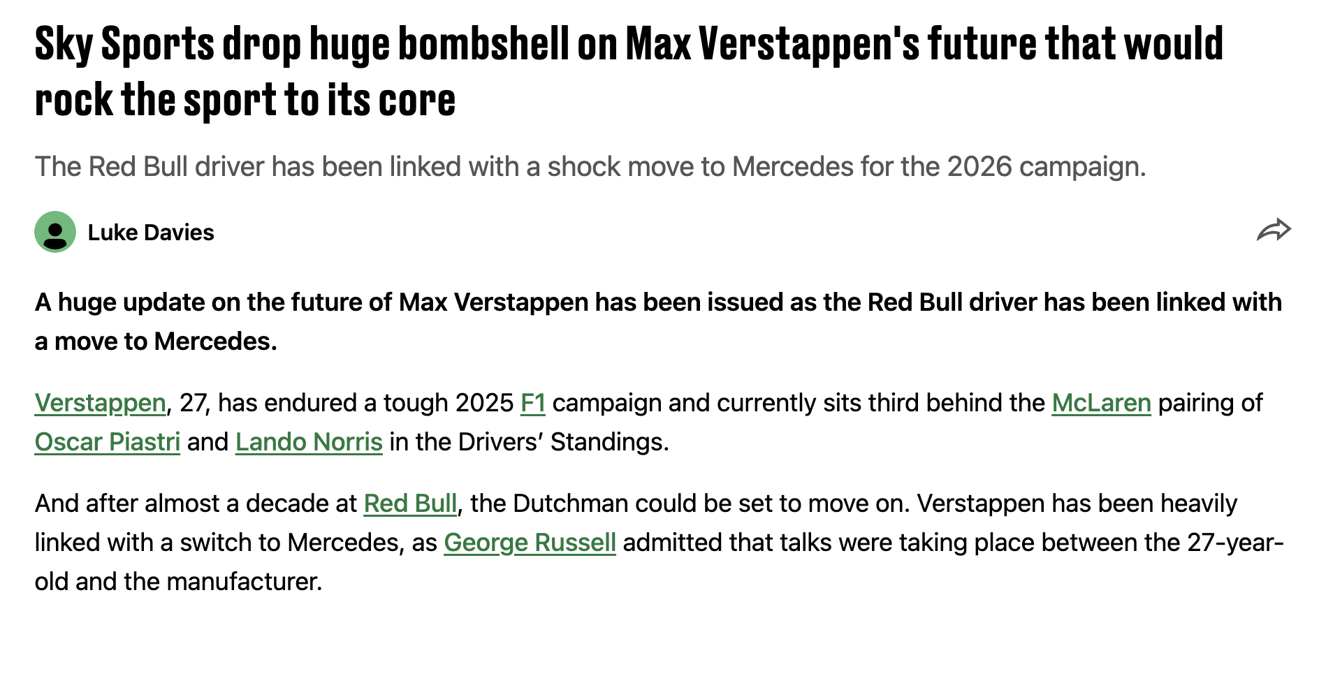 Verstappen won't be better than Russell in Mercedes