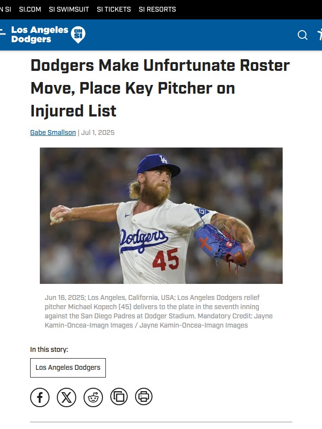 Dodgers Bullpen Hit: Kopech Sidelined Again
