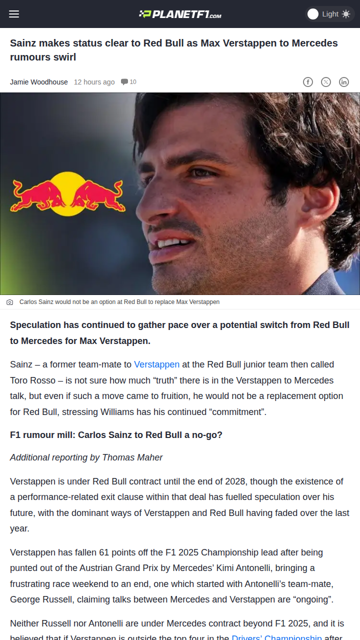 Sainz Shuts Down Red Bull Return Rumors