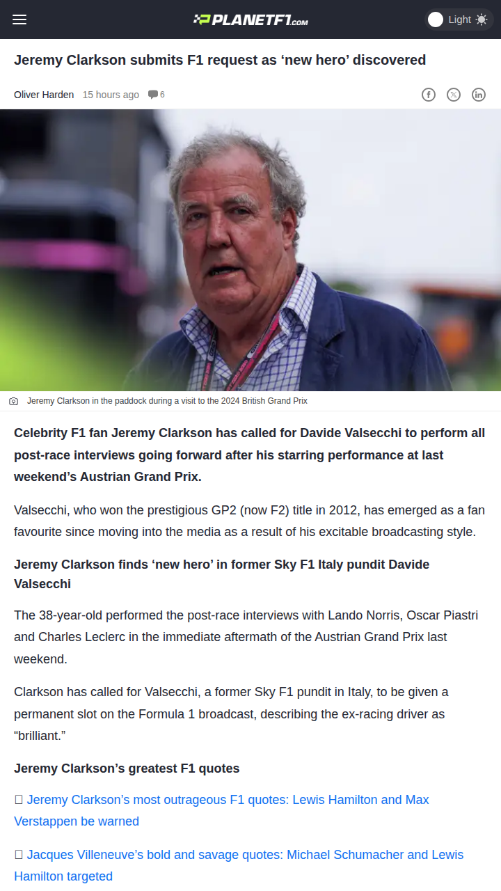 Clarkson’s New F1 Obsession? 🤔