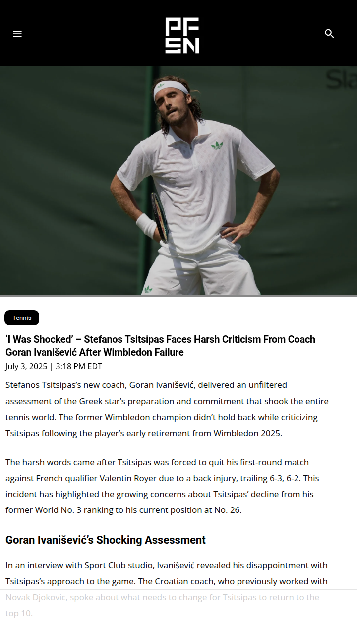 Ivanišević Blasts Tsitsipas After Wimbledon Exit