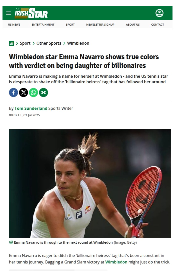 Navarro Shakes Off 'Heiress' Label at SW19