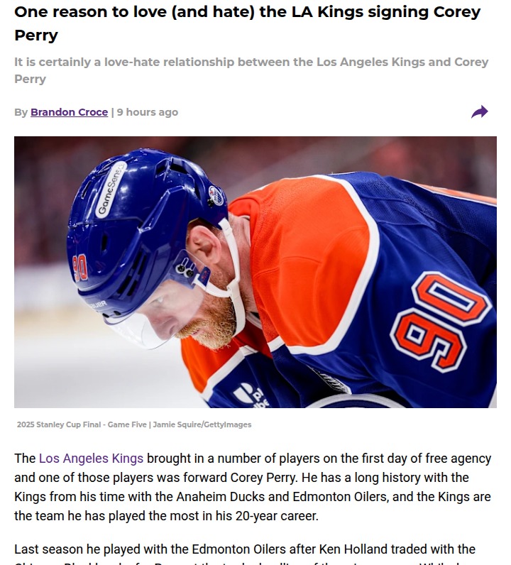 Corey Perry Joins the Kings: Love It or Hate It?
