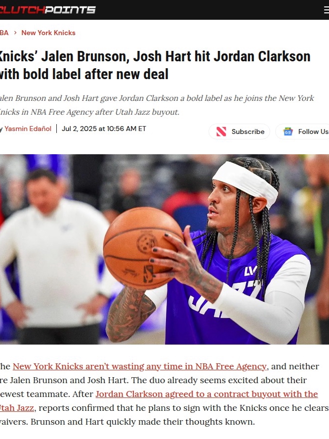 Clarkson Joins Knicks: All-Fits MVP Vibes