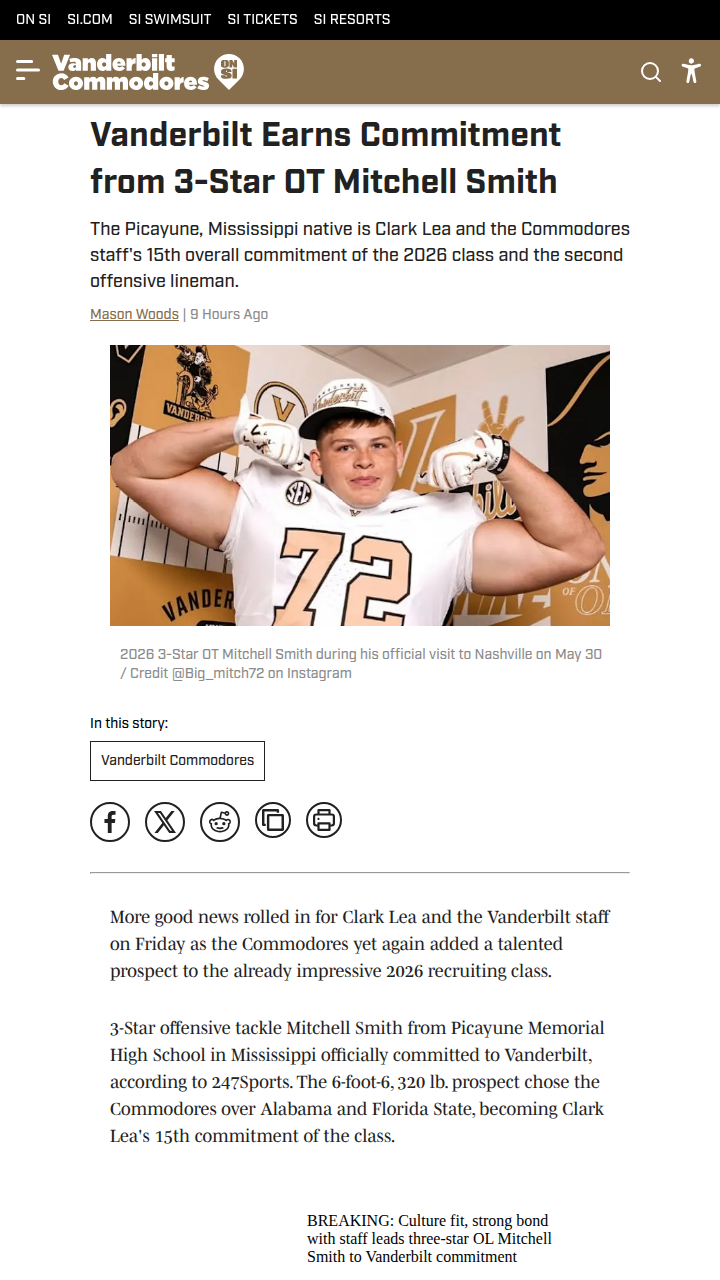 Commodores Land Big Man Over Bama, FSU!