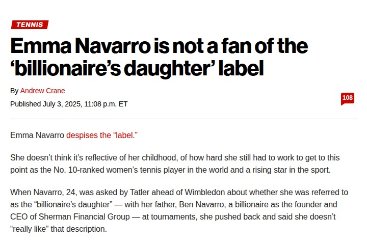 Emma Navarro Shuts Down 'Billionaire’s Kid' Talk