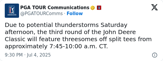 Weather Shake-Up at the Deere: Early Tee Drama