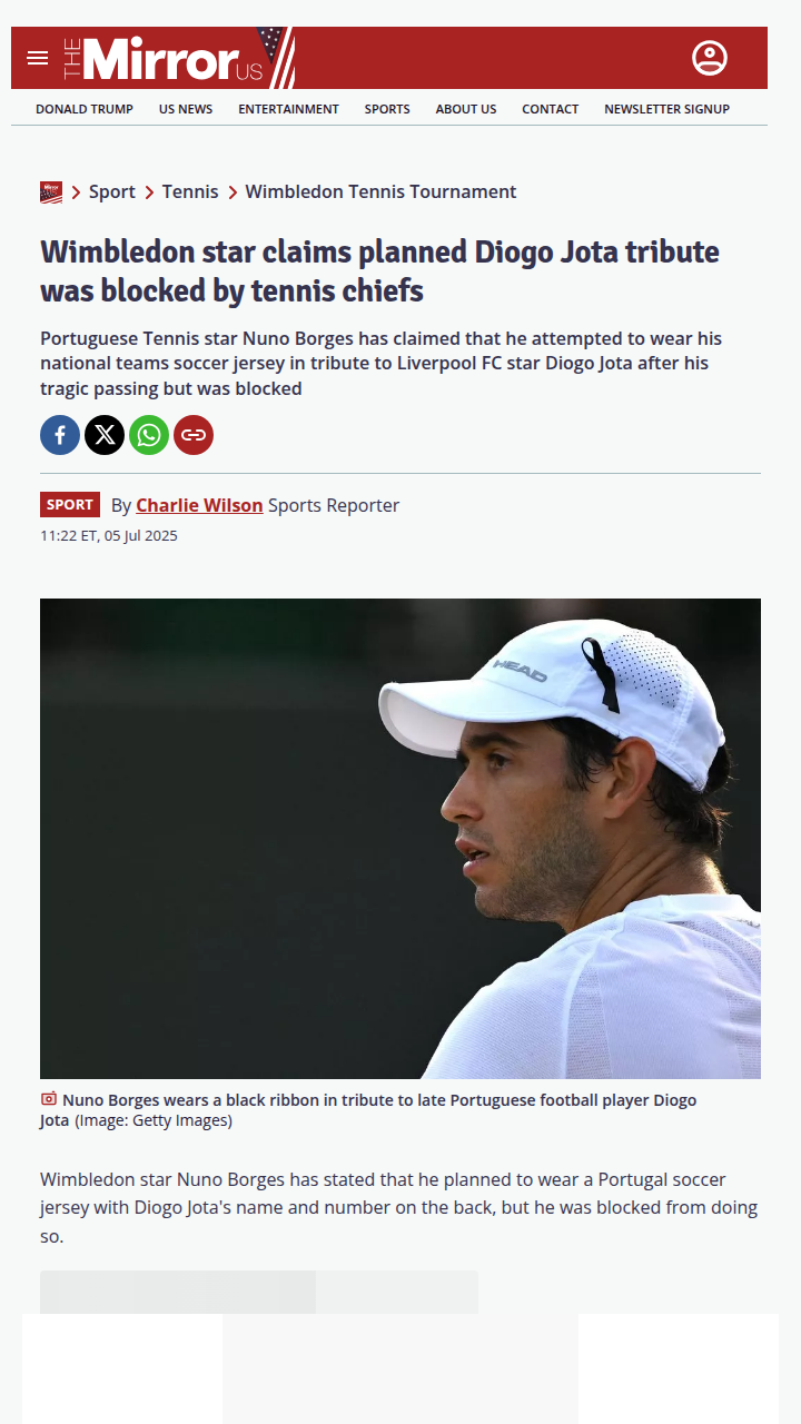 Borges’ Jota Tribute Blocked at Wimbledon